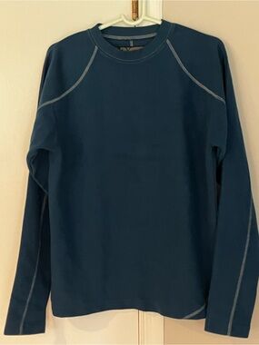 Prana Long Sleeve Crewneck Shirt in Teal Blue with Contrast Stitching